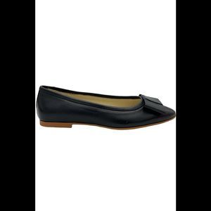 BluBlonc Leather Pointed Toe Bow Flats Black - Medium